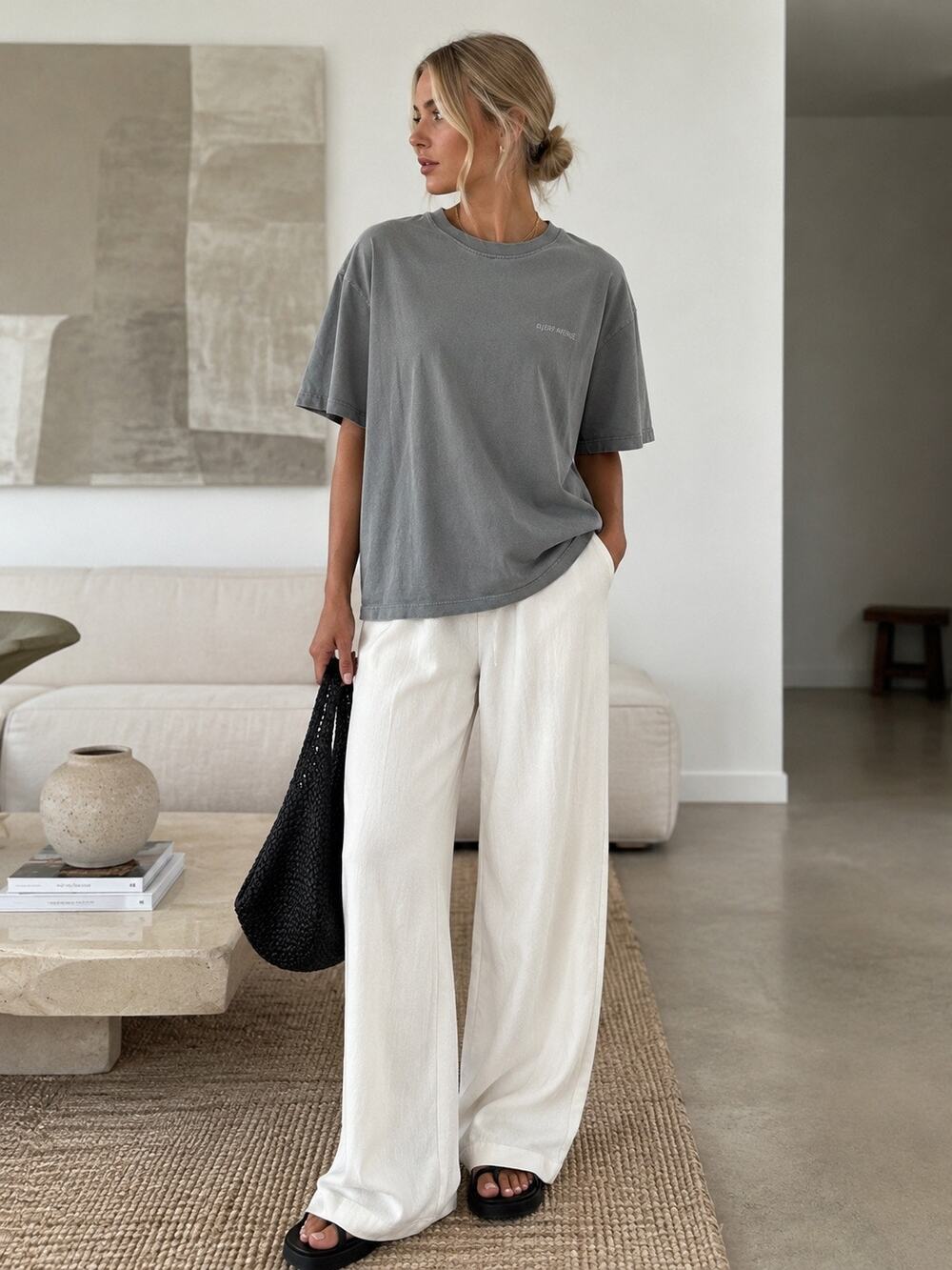 Djerf Avenue Oversized Gray Washed Cotton Tee Relaxed Scandinavian Minimalist M